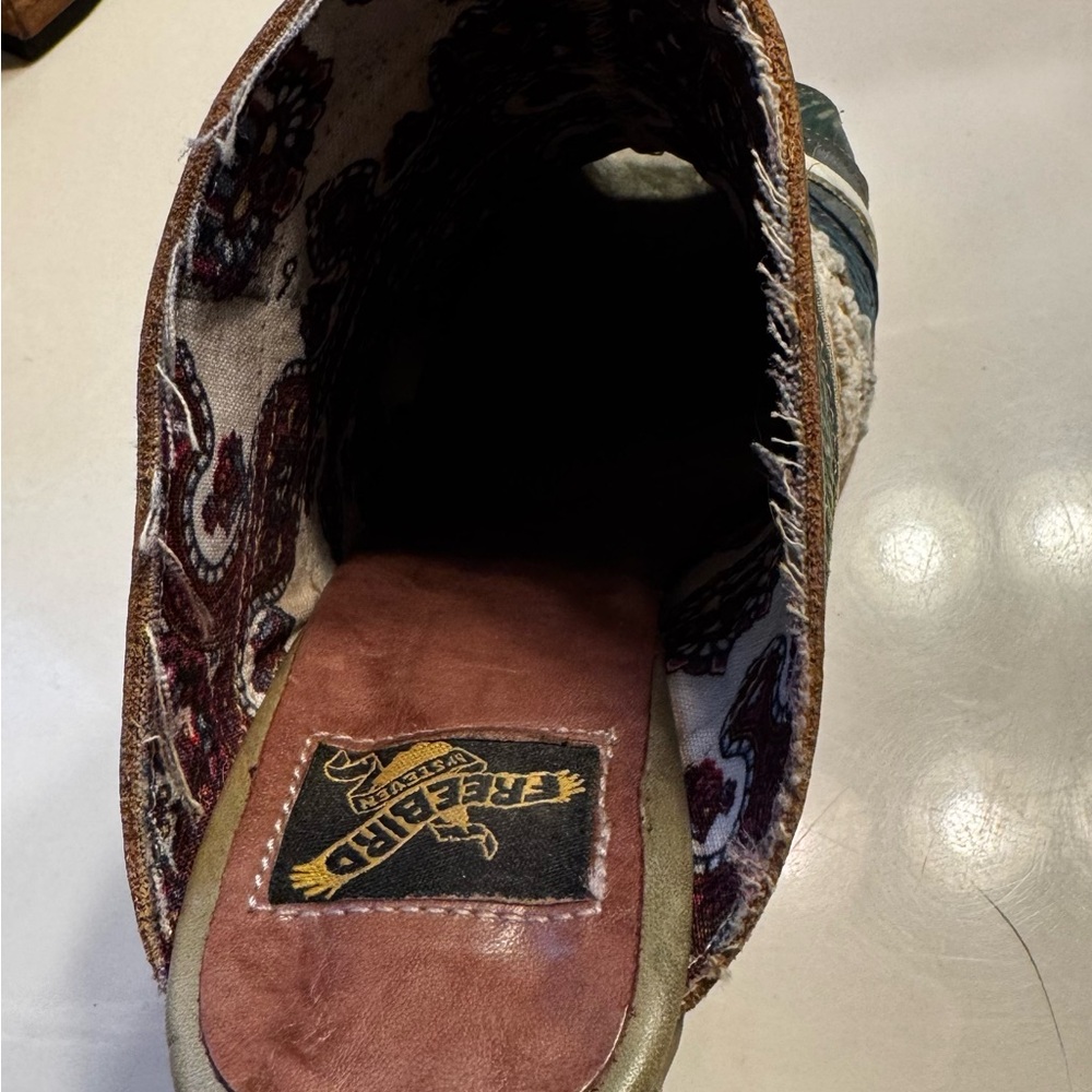 freebird Teal and Olive Embossed Leather Boho Open-Toe Mules - Picture 8 of 9